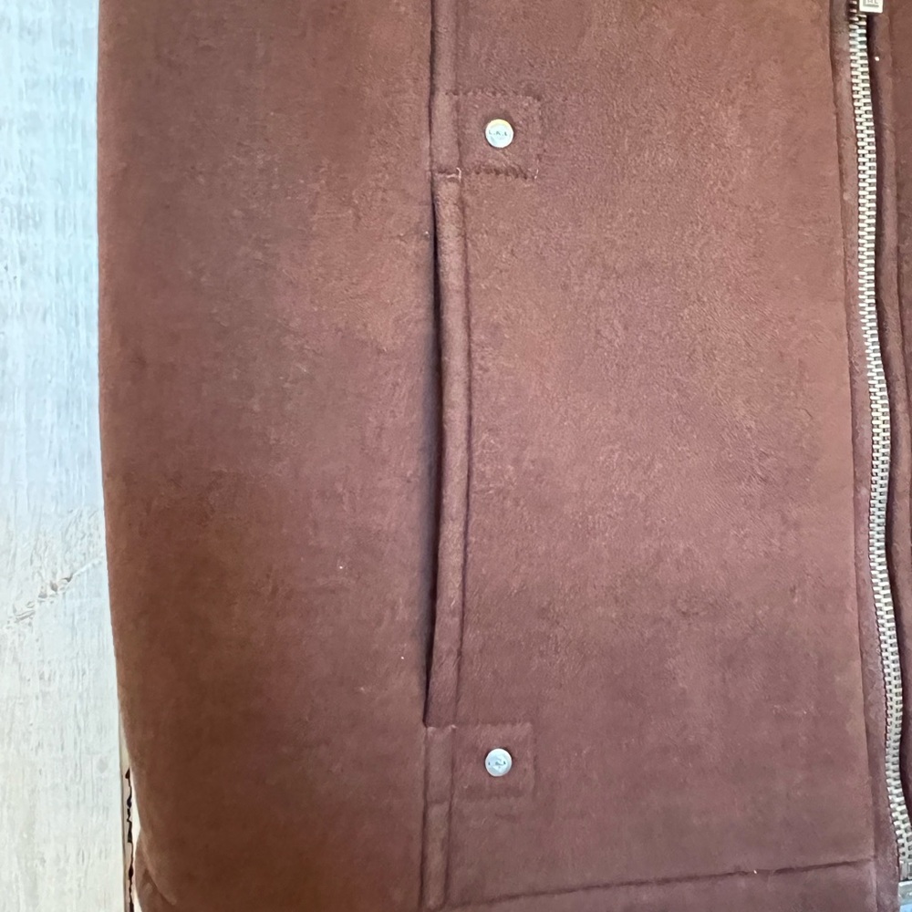 Lauren Ralph Lauren Brown Suede Like Sherpa Lined Full Zip Vest Size Petite P - Picture 3 of 7